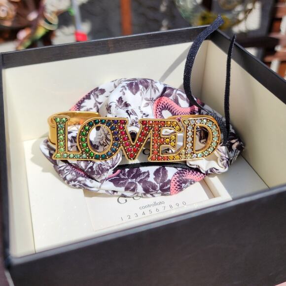 Gucci LOVED Palm Cuff Rainbow Rhinestone Gold Tone Swarovski Crystal Bracelet - Picture 16 of 16